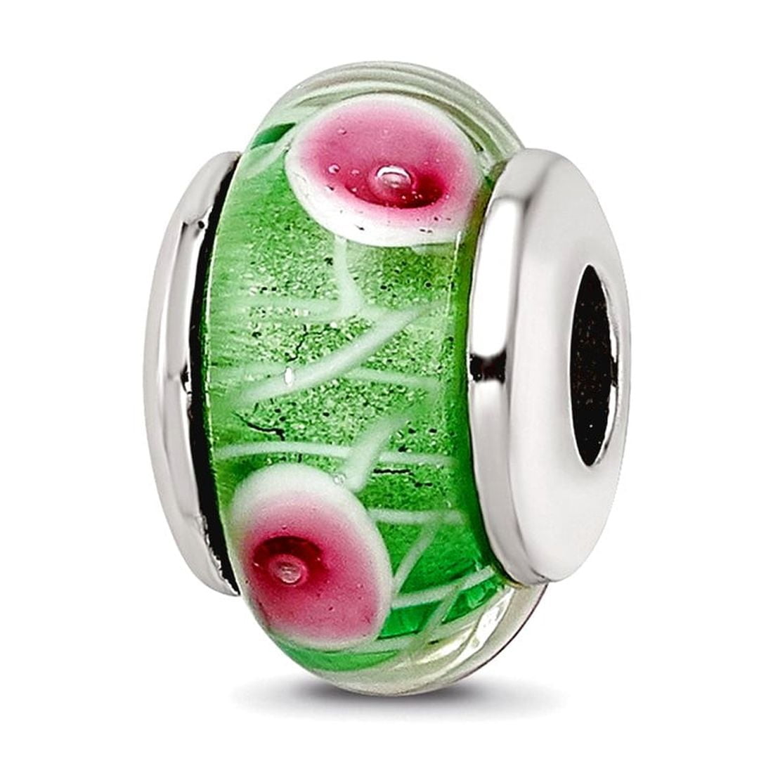 Sterling Silver Reflections Kids Green Hand-blown Glass Bead
