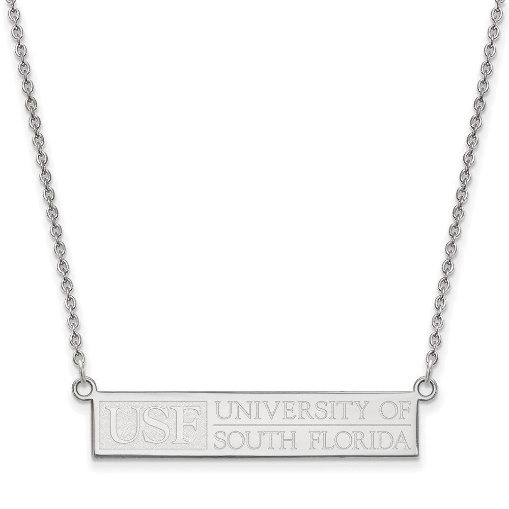 Sterling Silver Rhodium-plated LogoArt University of South Florida Small Bar 18 inch Necklace QSS031USFL-18