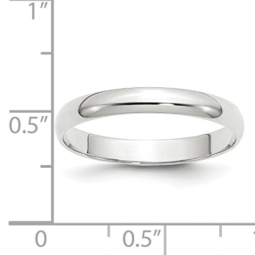 10k White Gold 3mm Lightweight Half Round Wedding Band Size 14