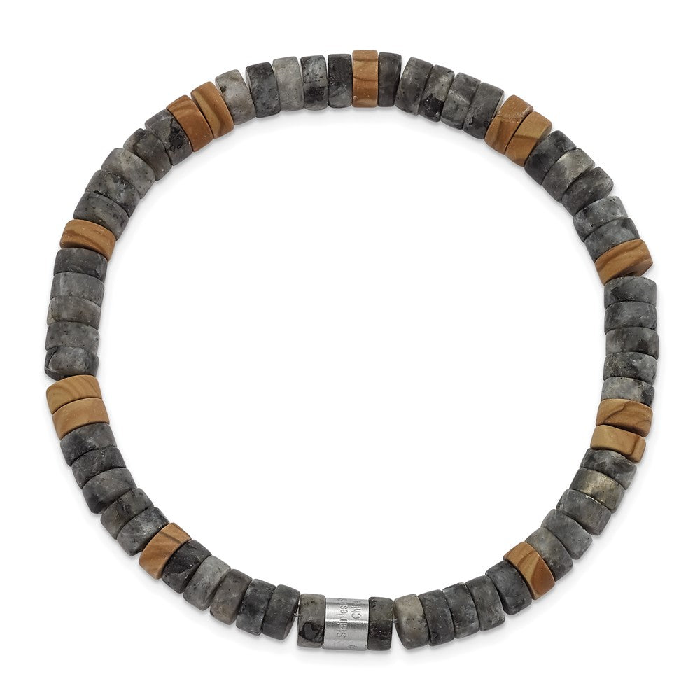 Stainless Steel Brushed Black Spectrolite/Grain Stone Stretch Bracelet