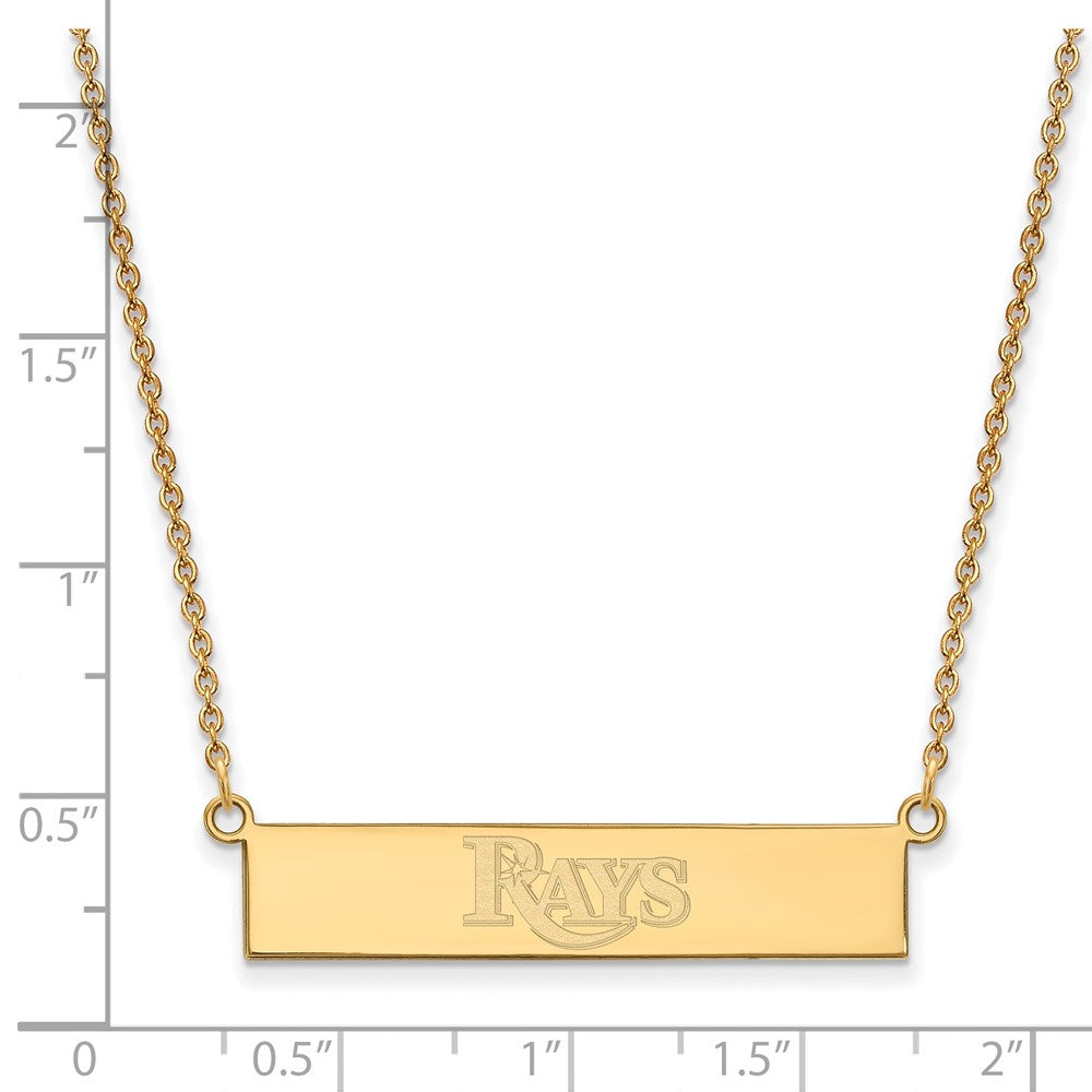 Sterling Silver Gold-plated MLB LogoArt Tampa Bay Rays Team Script Small Bar 18 inch Necklace