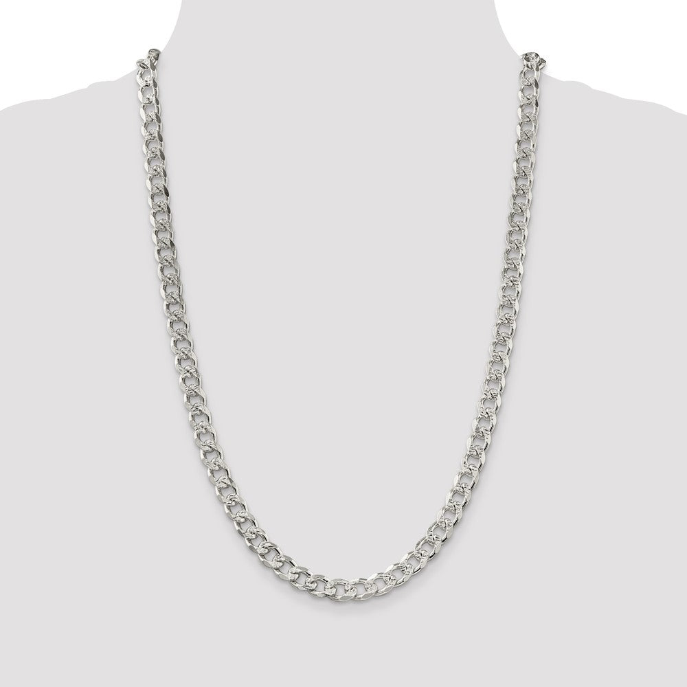 Sterling Silver 8.3mm Pav‚ Curb Chain 26 Inches