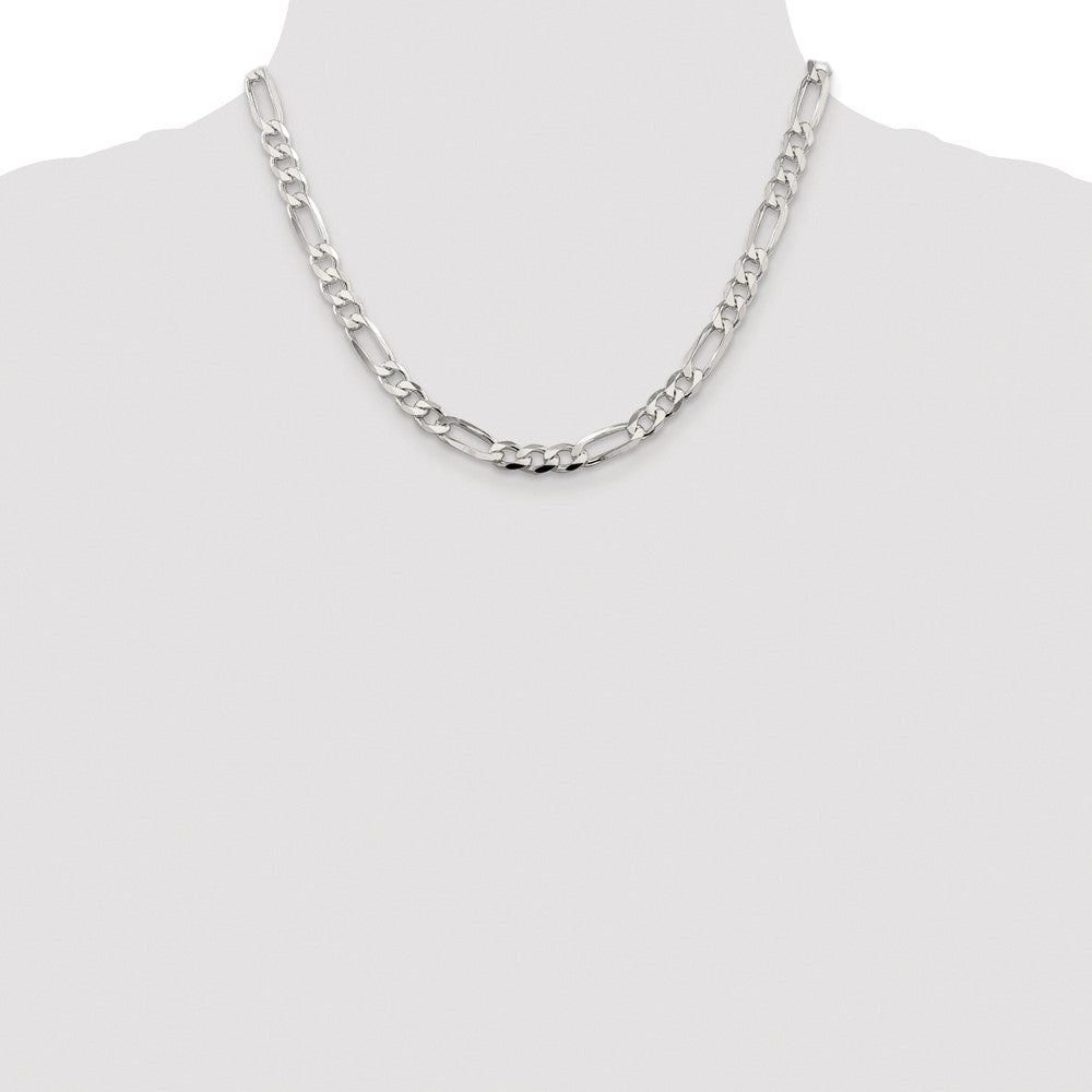 Sterling Silver Rhodium-plated 6.75mm Pav‚ Flat Figaro Chain