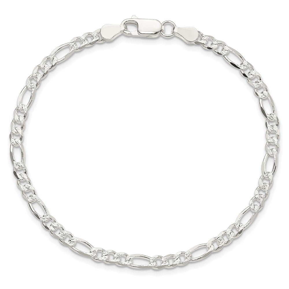 Sterling Silver 4mm Pav‚ Flat Figaro Chain 7 inches