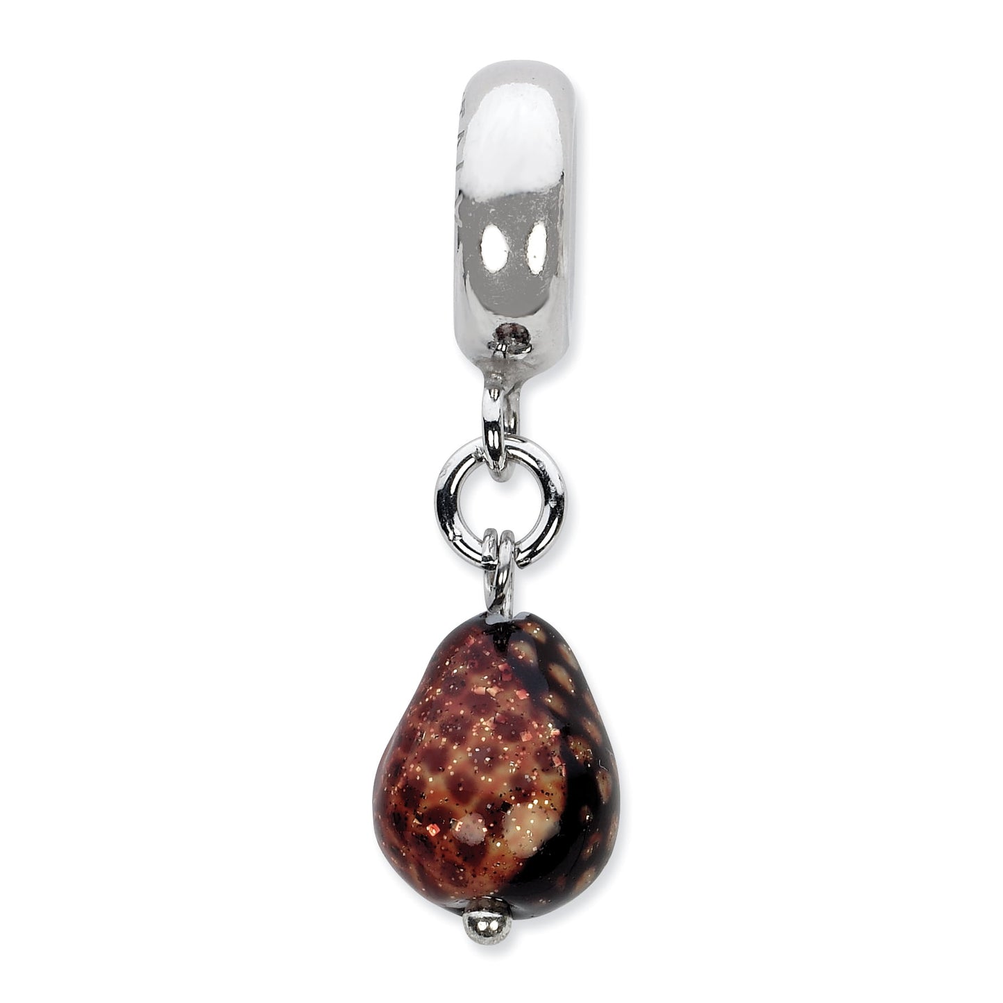 Sterling Silver Reflections Dk Brn w/Glitter Ital. Murano Dangle Bead