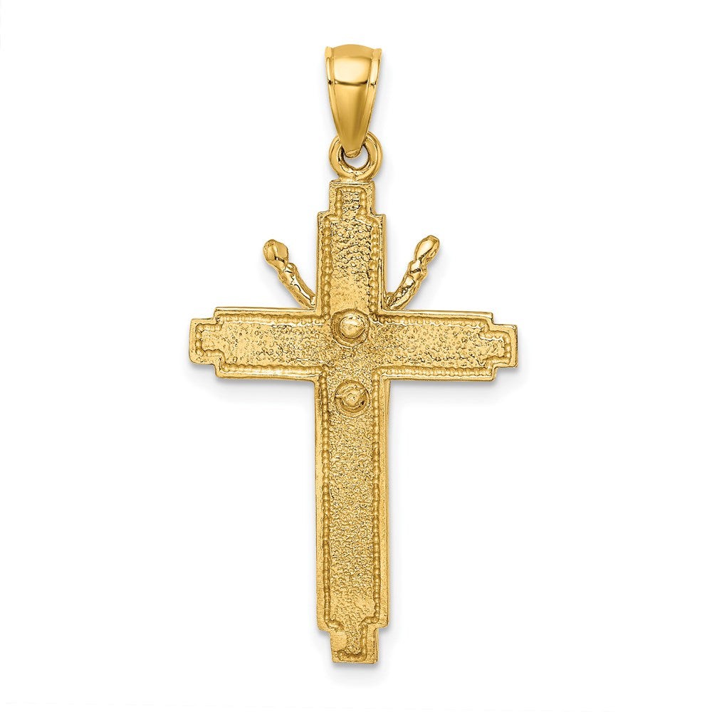 14K Polished w/ Beaded Edge Crucifix Charm