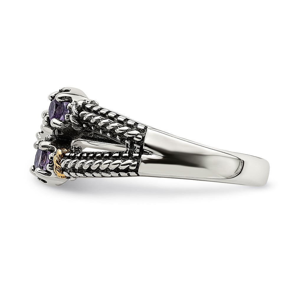 Sterling Silver w/ 14K Accent Amethyst & Light Swiss Blue Topaz Ring