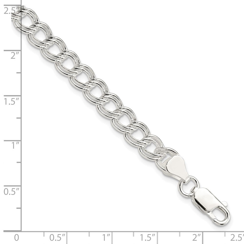 Sterling Silver 7mm Double Link Charm Bracelet 6 inches