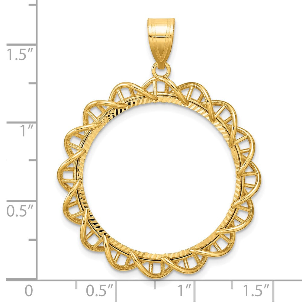 14k Diamond Cut Overlapping Singapore with 27.0mm Prong Coin Bezel Pendant