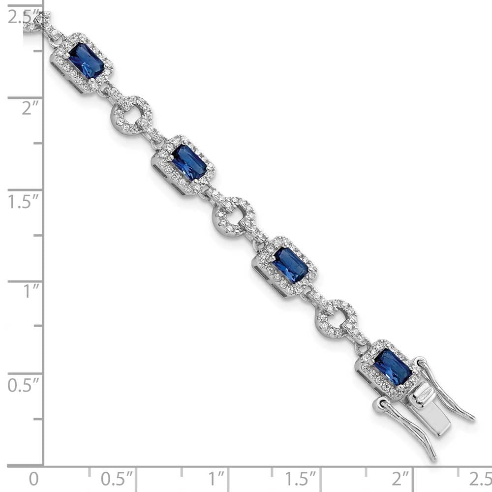 Sterling Silver Rhodium-plated CZ and Blue Glass Stone 7.75 inch Bracelet 7.75 inches