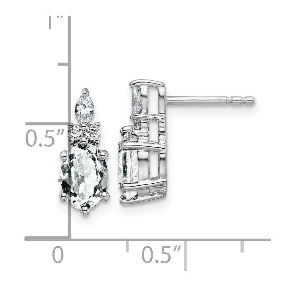 14K White Gold Polished Diamond and White Topaz Twisted Post Earrings