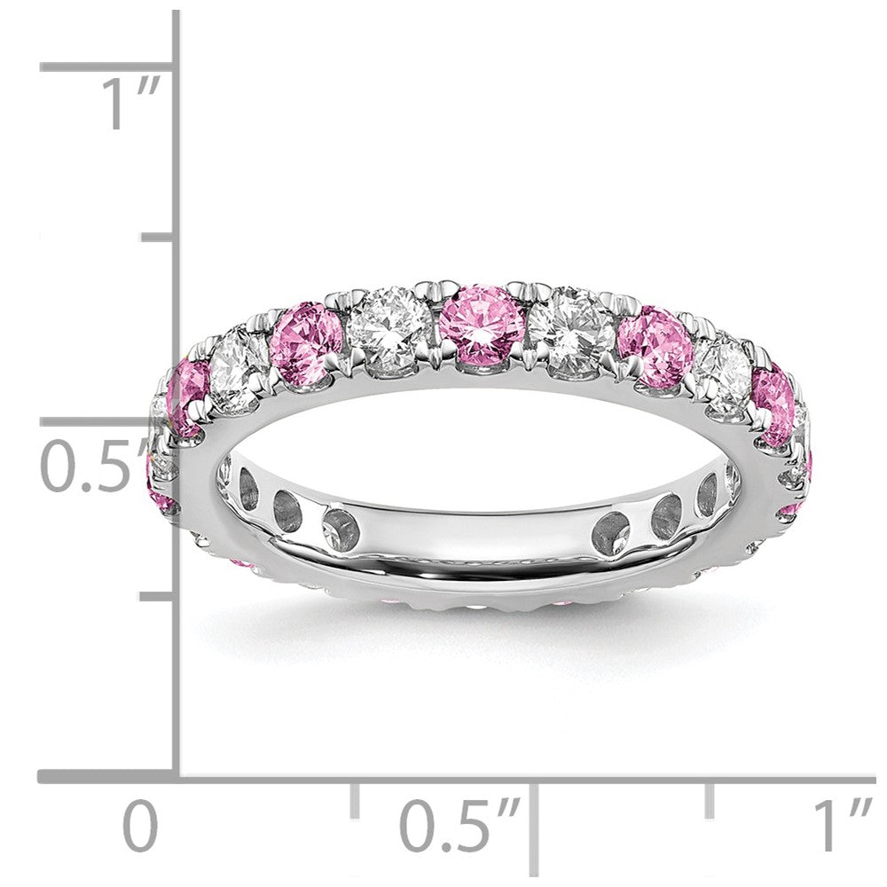 14k White Gold 1 1/5 carat Lab Grown Diamond VS/SI+ G+ and Lab Created Pink Sapphire Size 7 Eternity Band