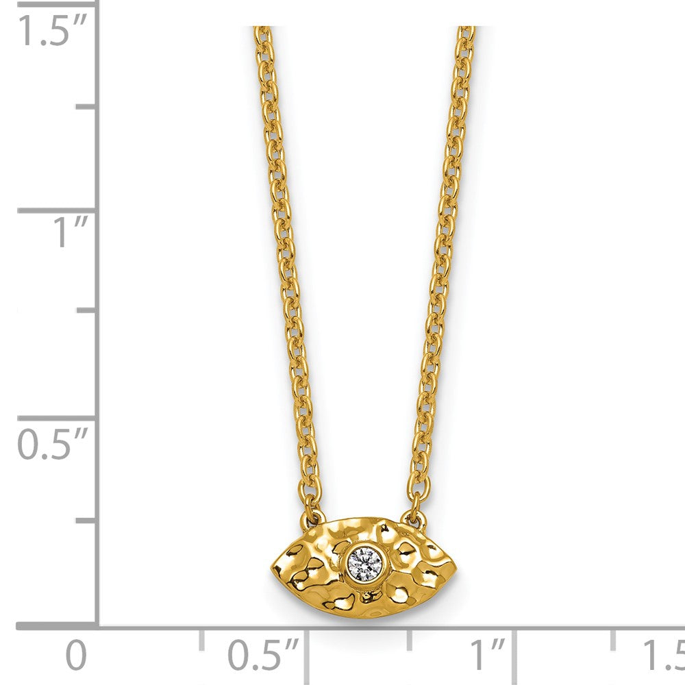 14K Polished and Hammered Diamond Evil Eye Necklace