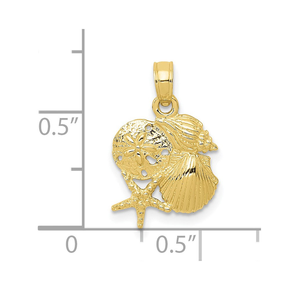 10k Solid Polished Mini Shell Cluster Pendant