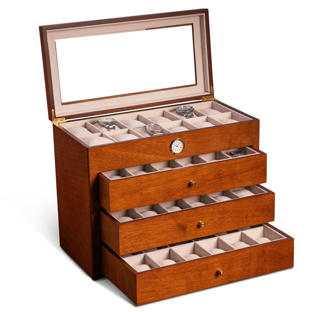 All in Time Watch Box, 48 Watch Slots, Cherry Wood