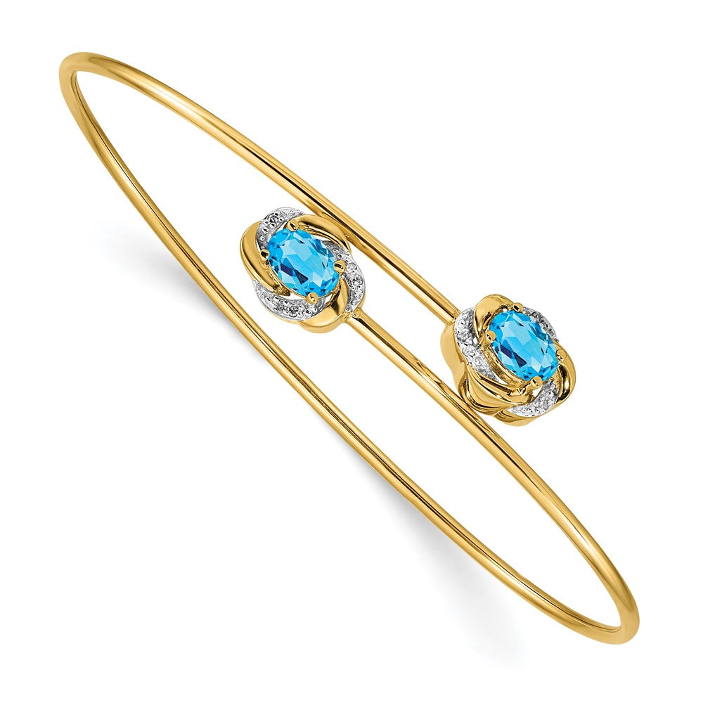 14k Polished .03ct Diamond and Blue Topaz Flexible Bangle 7 inches
