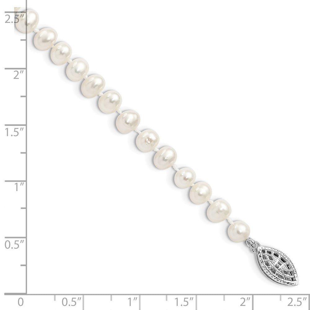 Sterling Silver Rhodium-plated 5-6mm White Near-Round Freshwater Cultured Pearl 7.25 inch Bracelet 7.25 inches