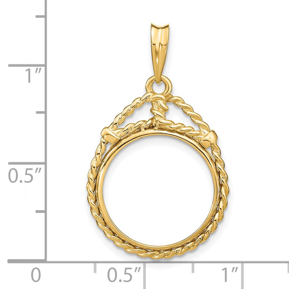 Wideband Distinguished Coin Jewelry 14k Polished Western Rope 16.5mm Prong Coin Bezel Pendant