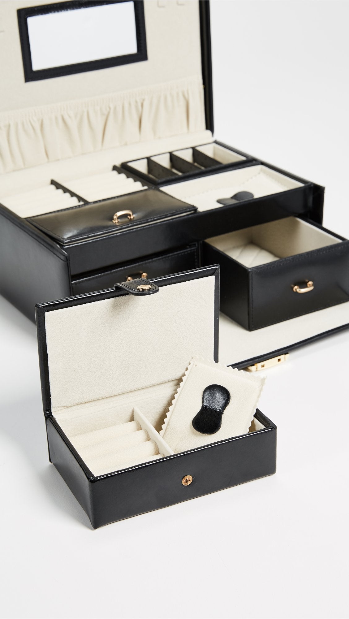 Bey-Berk 2 Level Jewelry Box | Multi-Drawers | Black Leather | BB564BLK