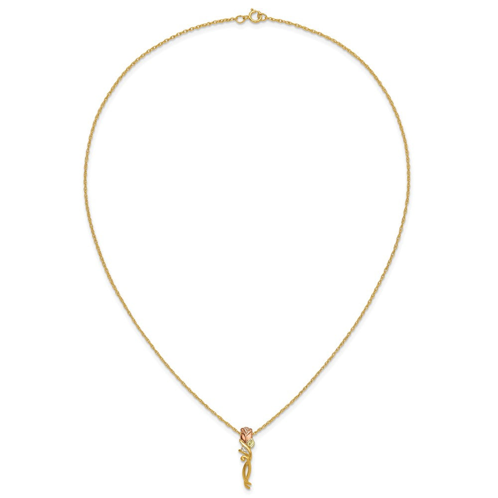 10k Tri-color Black Hills Gold Diamond Rose Necklace
