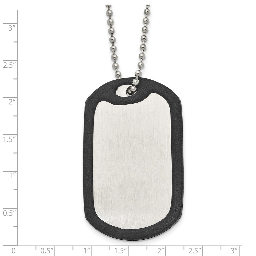 Stainless Steel Brushed/Polished Removeable Blk Rubber Dog Tag Necklace