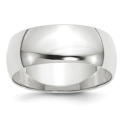 10k White Gold 8mm Lightweight Half Round Wedding Band Size 11.5