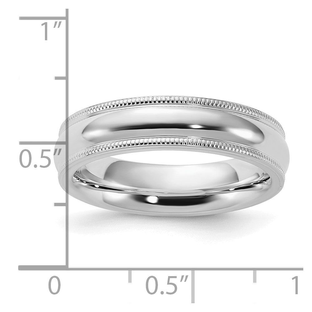 Sterling Silver Rhodium-plated 5mm Comfort Fit Milgrain Size 6.5 Band