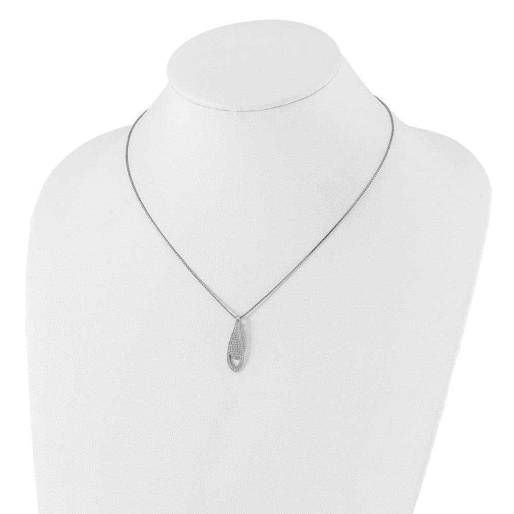 Brilliant Embers Sterling Silver Rhodium-Plated Polished CZ Teardrop w/ 2in ext Necklace