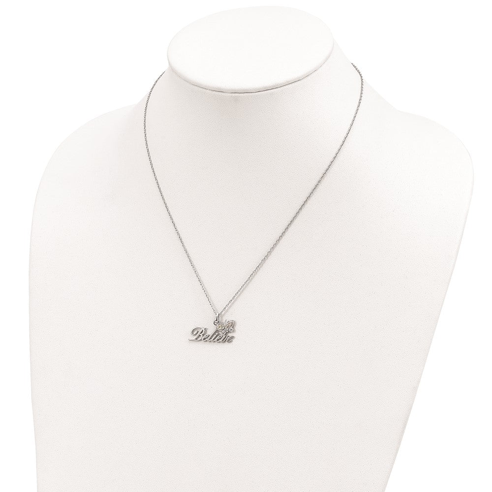 Landstrom's Mt. Rushmore Black Hills Sterling Silver 12K Gold Accents Believe Butterfly 18 inch Spring Ring Clasp Necklace 18 Inches