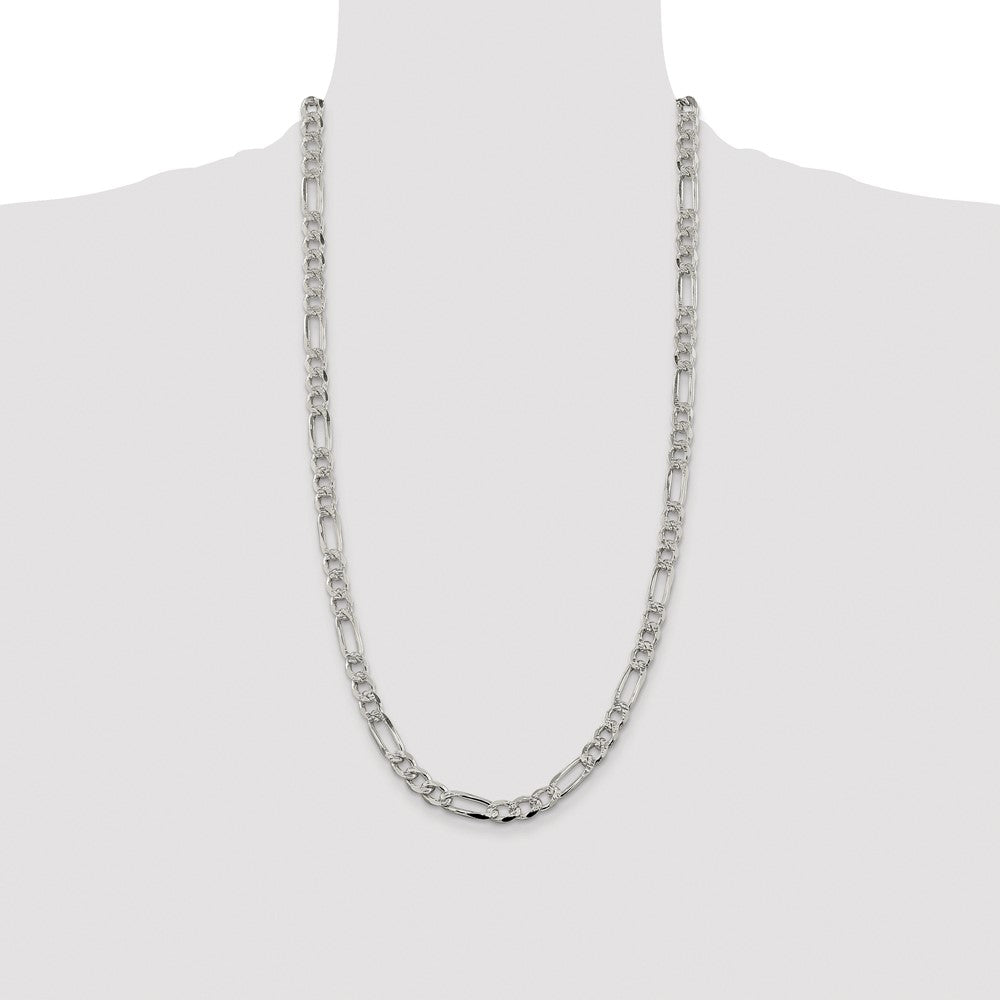 Sterling Silver Rhodium-plated 7.25mm Pave Flat Figaro Chain