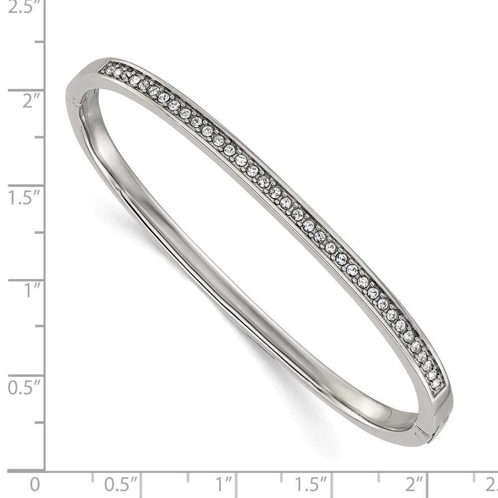 Chisel Stainless Steel Polished with Crystals 4mm 7 inch Hinged Bangle 7 inches