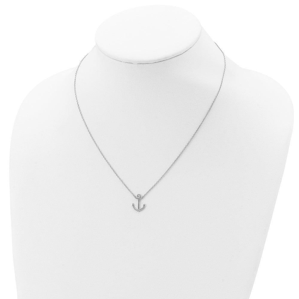 Sterling Silver Rhodium-plated Anchor 16 inch with a 2 inch extention Necklace 16 Inches