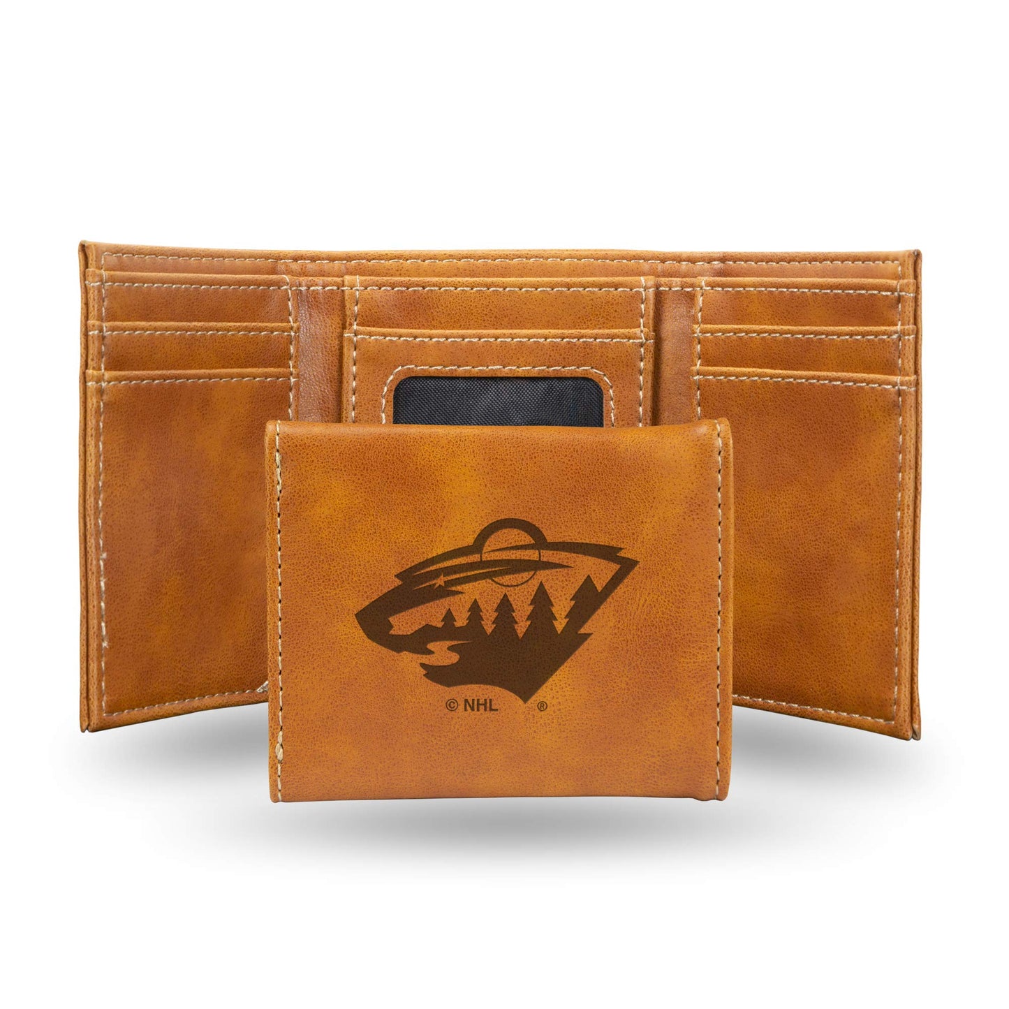 Hockey Rico Industries Minnesota Wild Brown Laser Engraved Trifold Laser Engraved Tri-Fold Wallet - Men's Accessory
