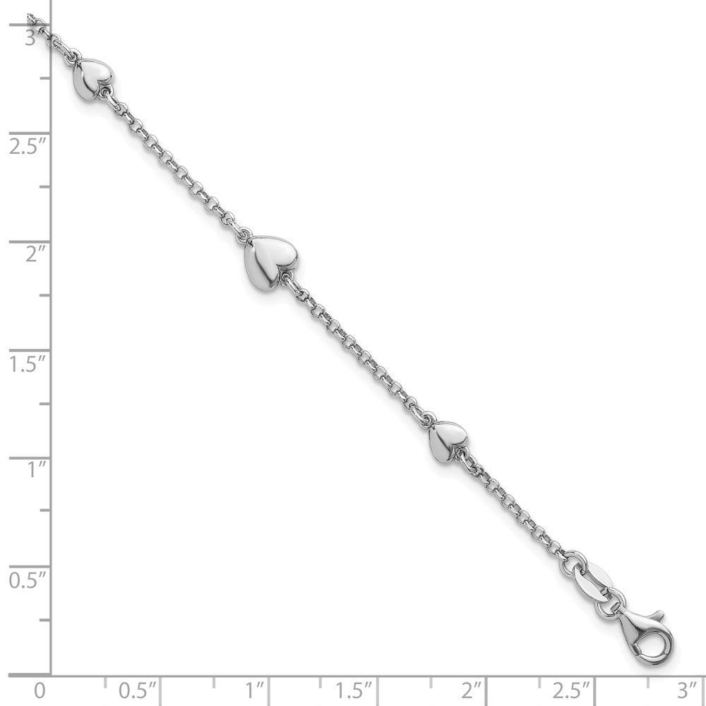 Sterling Silver Rhodium-plated Polished Five Puffed Hearts 7 inch with 1 inch Extender Bracelet 8 inches
