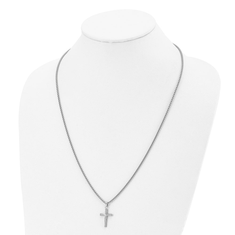 Stainless Steel Polished Sunburst Design Cross 24-