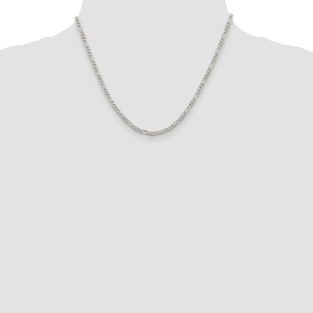 Sterling Silver Rhodium-plated 3mm Pav‚ Flat Figaro Chain