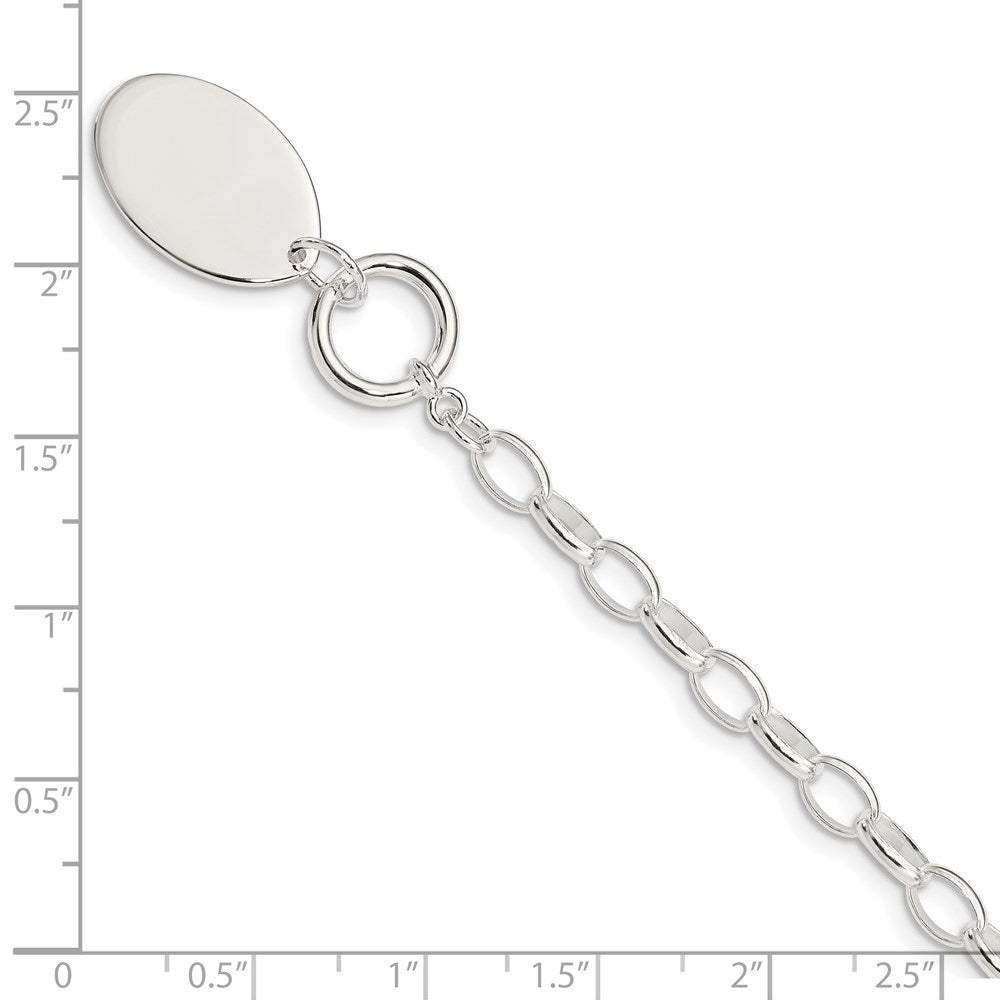 Sterling Silver Rhodium-plated Fancy Oval Disc Bracelet 7 inches