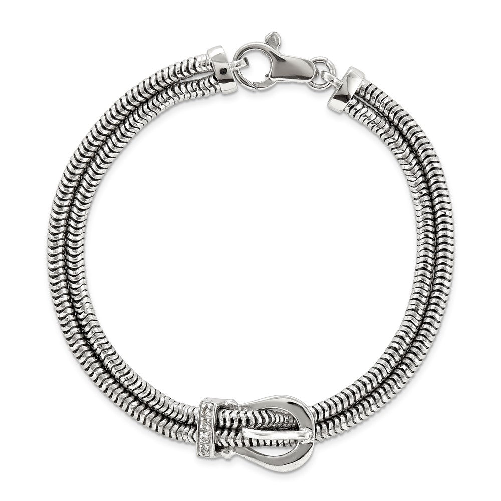 Sterling Silver two row round chain with buckle with crystal element