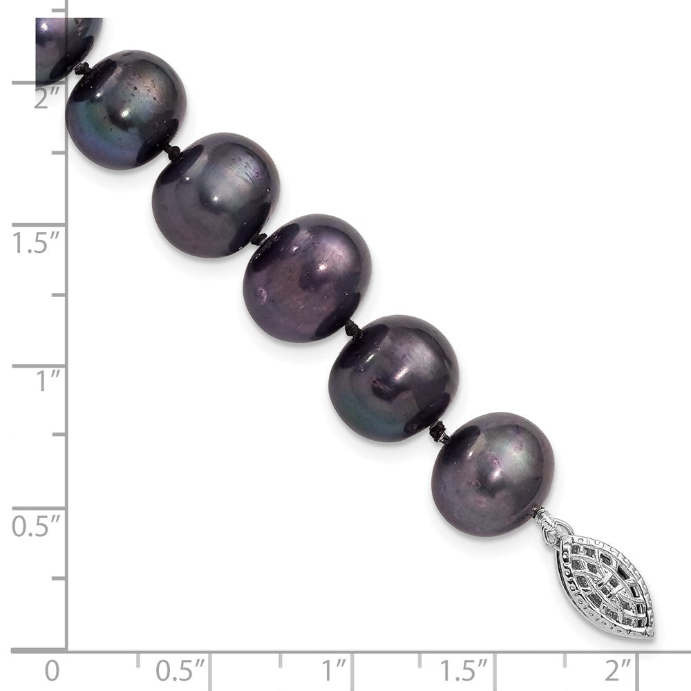 Sterling Silver Rhodium-plated 10-11mm Black Near-Round Freshwater Cultured Pearl 7.25 inch Bracelet 7.25 inches