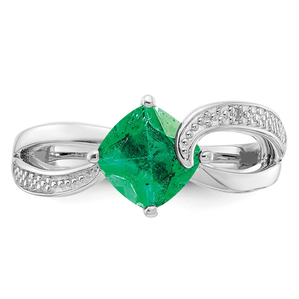 Sterling Silver ANC CR Emerald & Diamond Ring