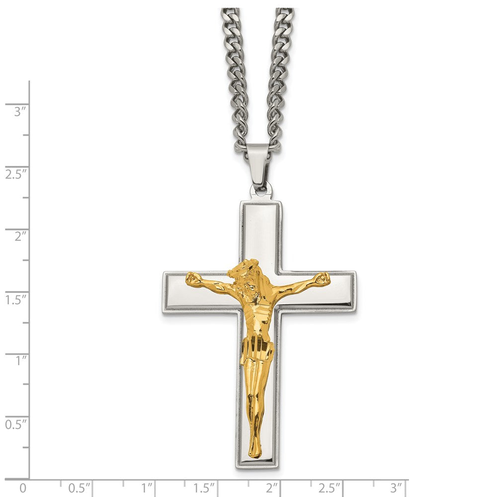 Stainless Steel Polished Yellow IP-plated Crucifix 24in Necklace
