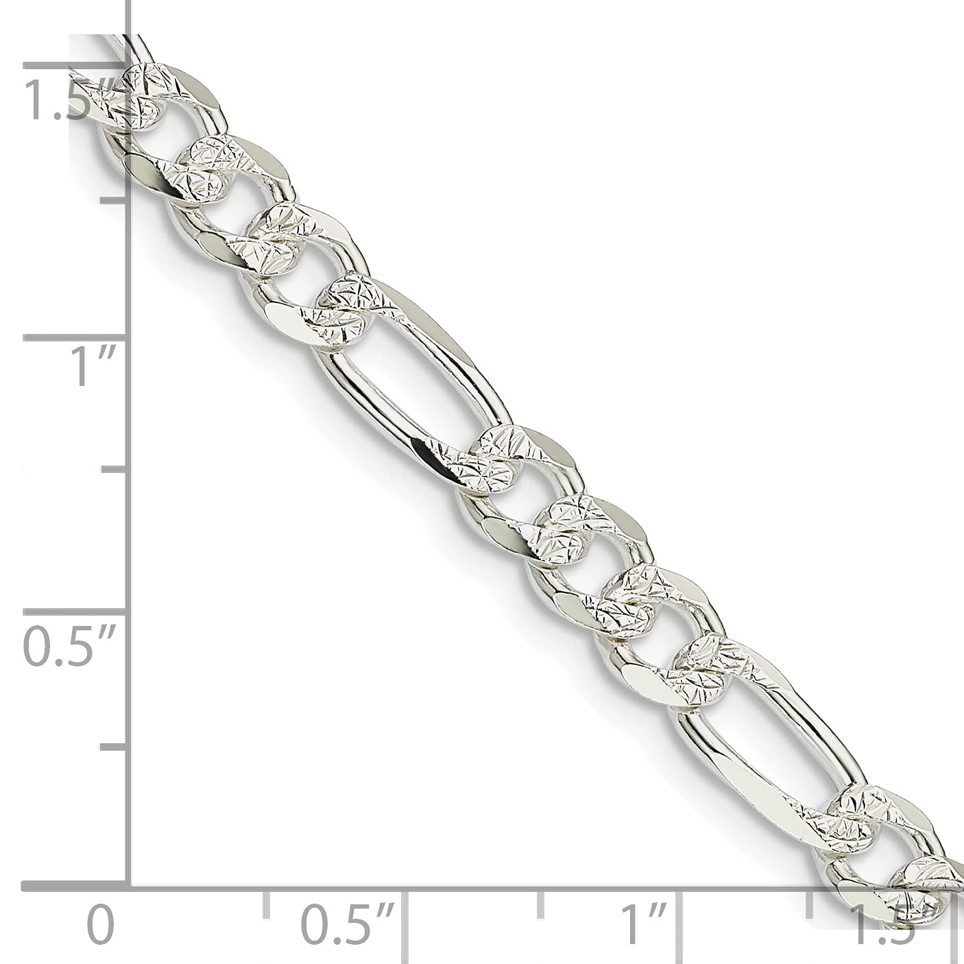 Sterling Silver 5.5mm Pav‚ Flat Figaro Chain 18 Inches