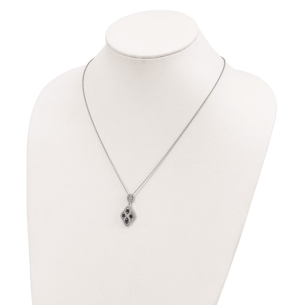 Brilliant Embers Sterling Silver Rhodium-Plated 64 Stone 18 inch Blue and White CZ Vintage Style Dangle Necklace with 2 Inch Extender 18 Inches