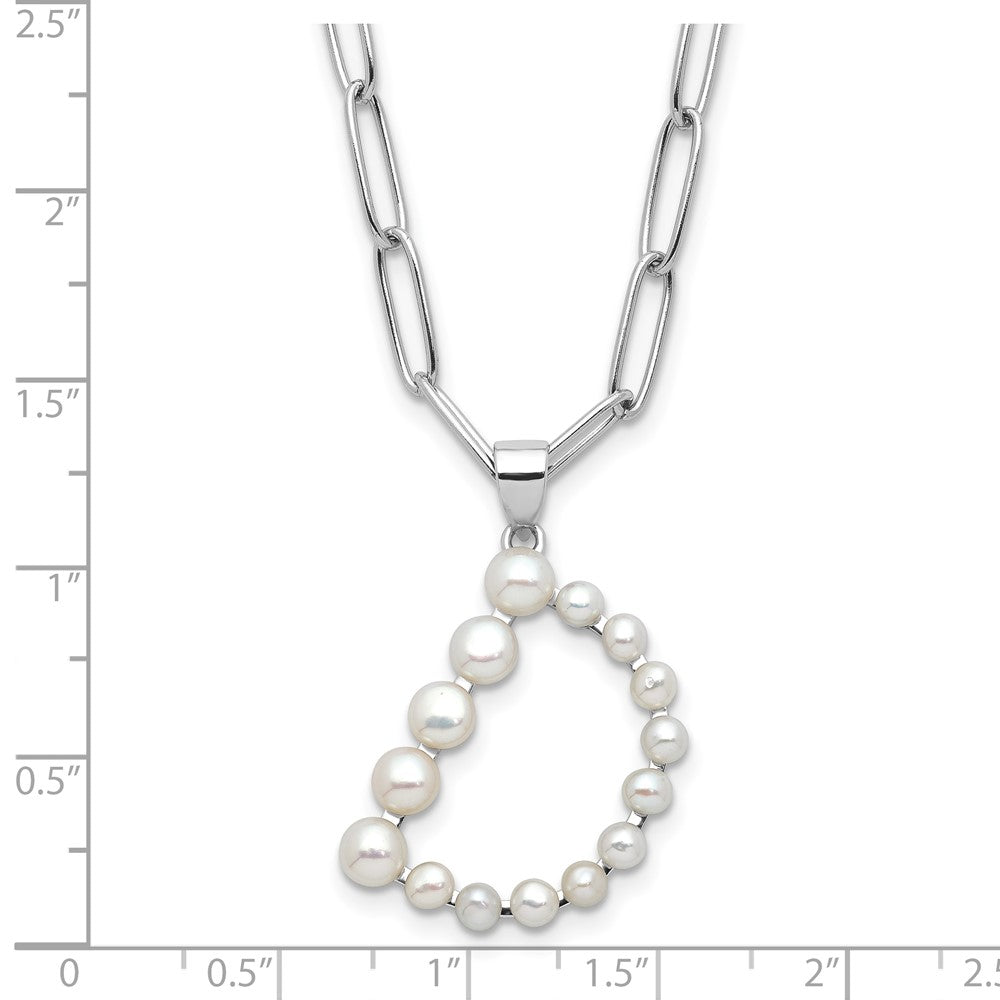 Sterling Silver Rhodium-plated 3-5.5mm White Button Freshwater Cultured Pearl LETTER D 18 inch Necklace