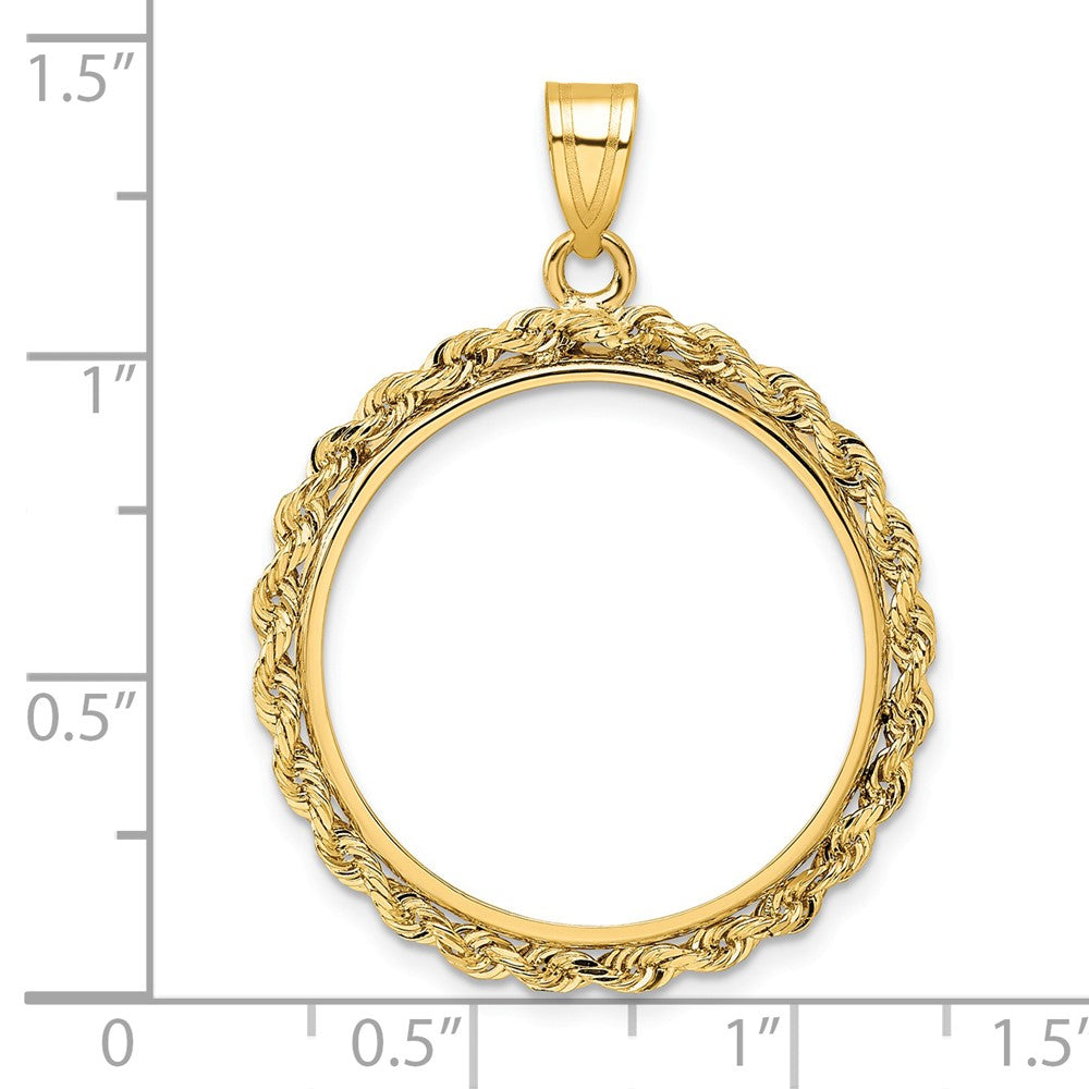 Wideband Distinguished Coin Jewelry 14k Polished Rope 22.6mm Prong Coin Bezel Pendant