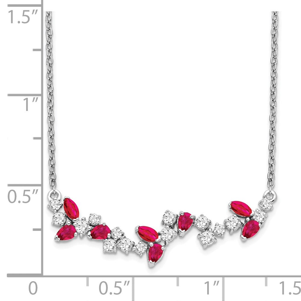 14k White Gold Ruby and Diamond 18in. Floral Bar Necklace
