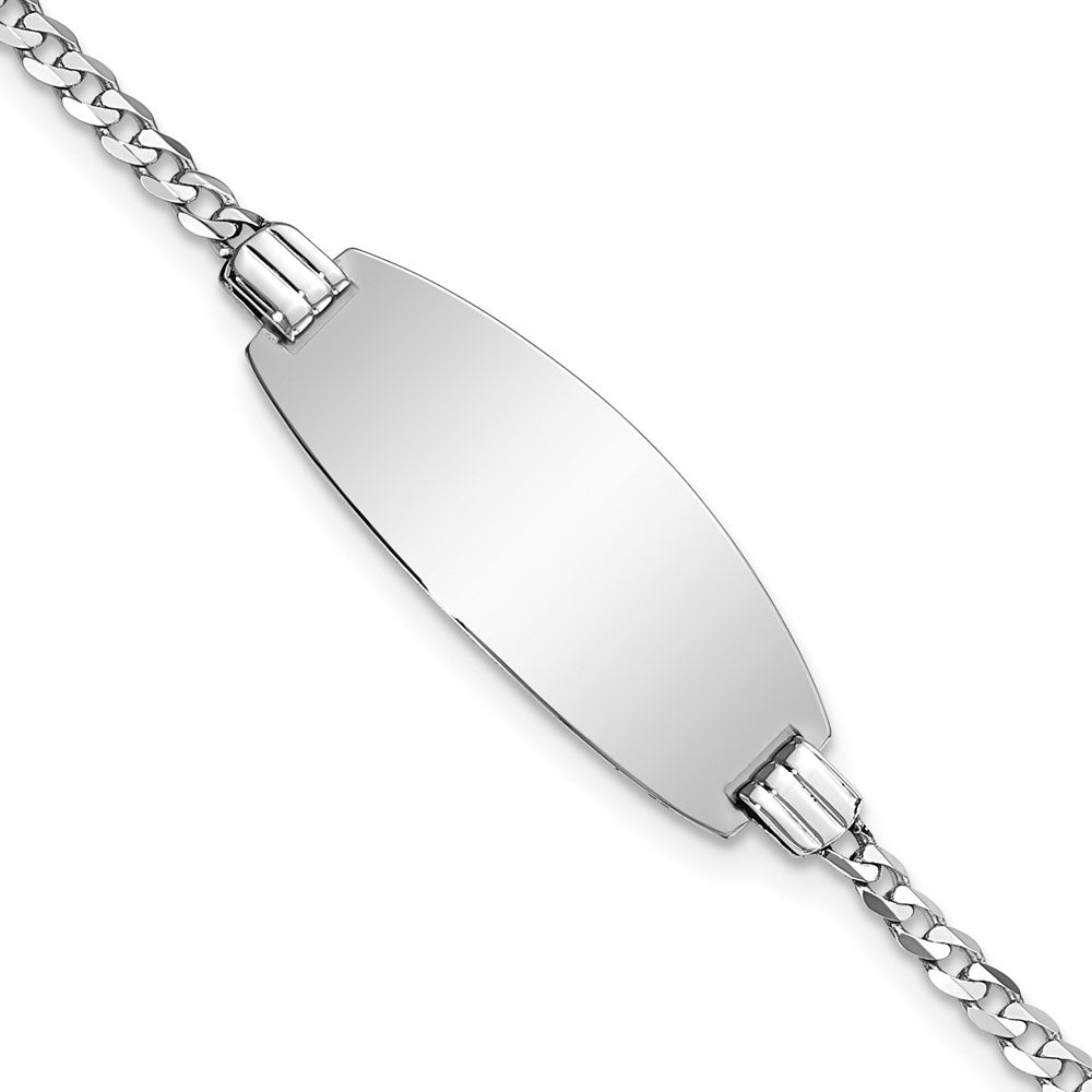 14k White Gold Oval Curb ID Bracelet 7 inches