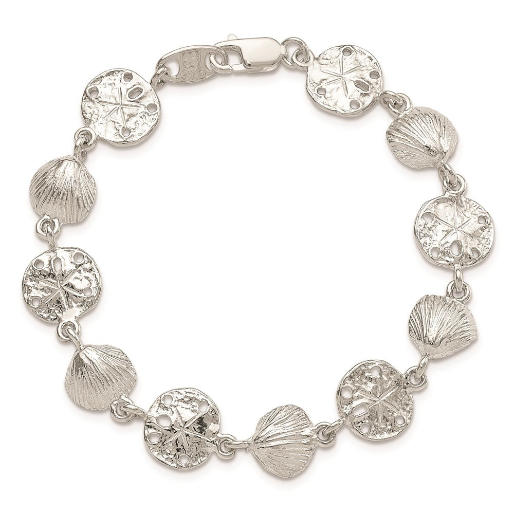 Sterling Silver Seashells and Sand Dollars Bracelet 7 inches