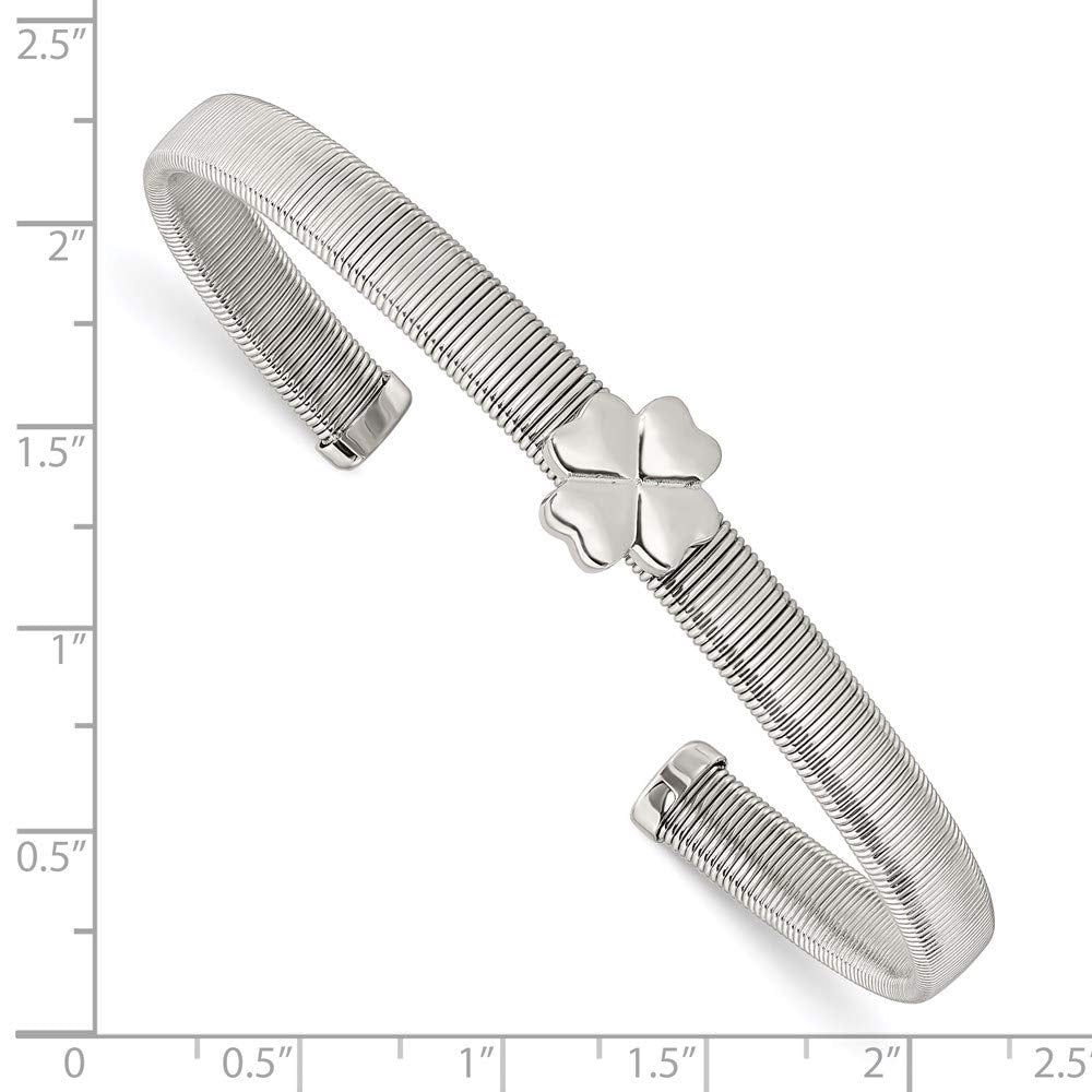 Stainless Steel Polished Flexible Four Leaf Clover Bangle
