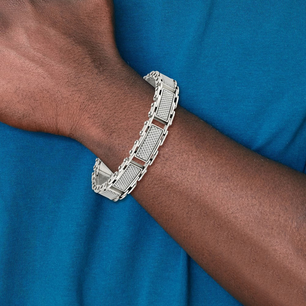 Stainless Steel Polished Grey Carbon Fiber Inlay 8.5in Bracelet 8.5 inches